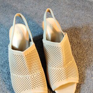 Mysoft Women's Sandals 7.5 W Knit Chunky Block Heels Elastic Slingback Open Toe